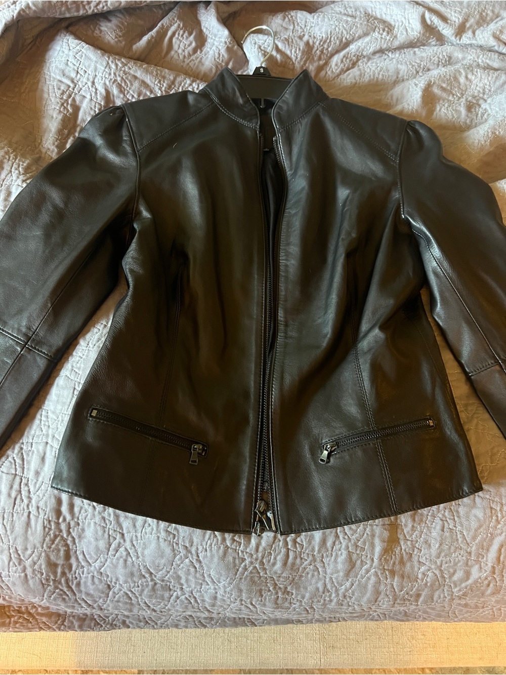 PAIGE Black Leather Fitted Zip Jacket